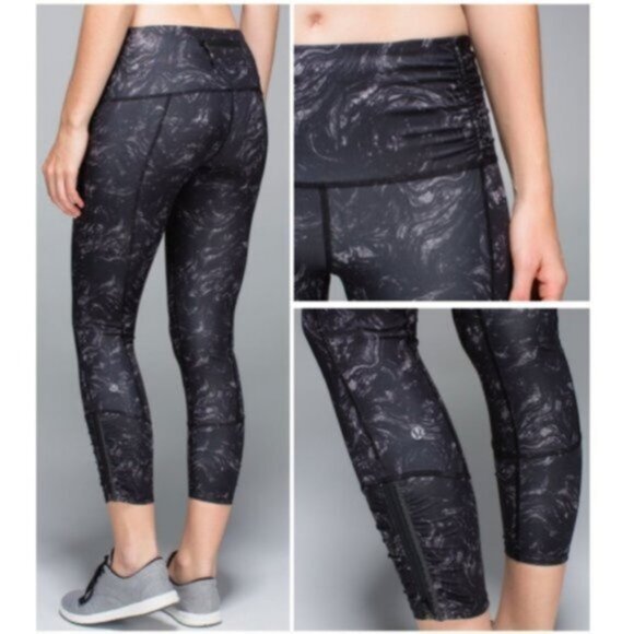 Lululemon Runday Crop *Full-On Luxtreme Leggings Arsenal Ambient Grey Black sz 4 - Picture 3 of 16